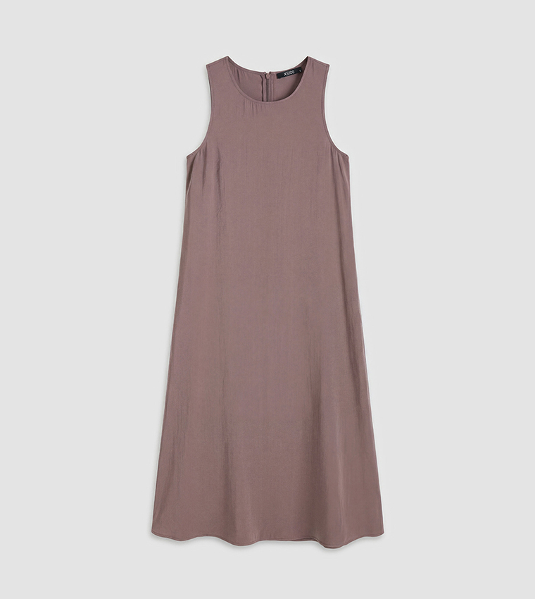 Pocket Detail Sleeveless Crew Neck A-Line Midi Dress