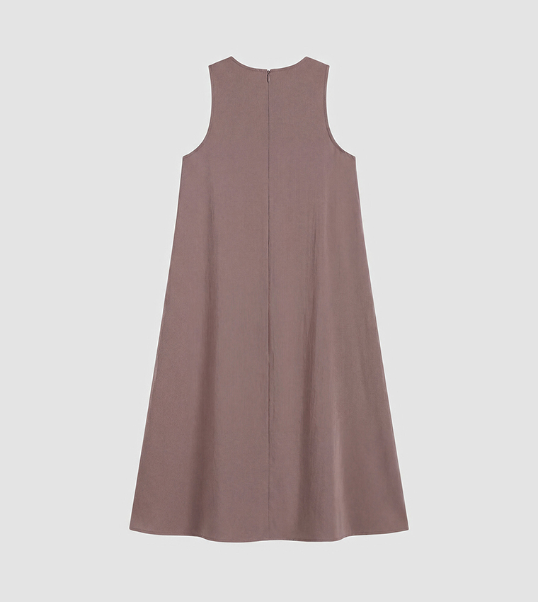 Pocket Detail Sleeveless Crew Neck A-Line Midi Dress