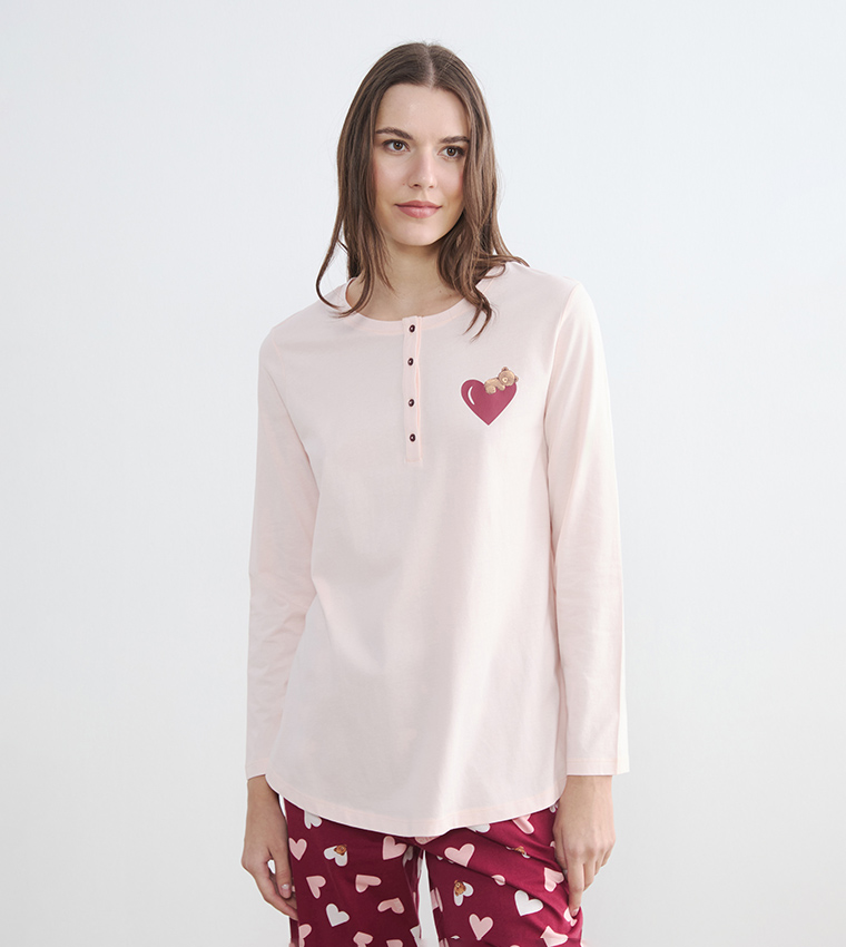 Heart Printed Long Sleeves Maternity Pyjama Set