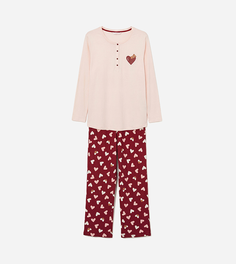 Heart Printed Long Sleeves Maternity Pyjama Set