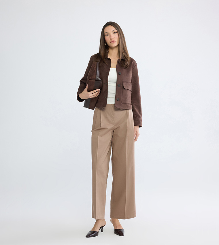 High Waist Pleated Wide Leg Trousers
