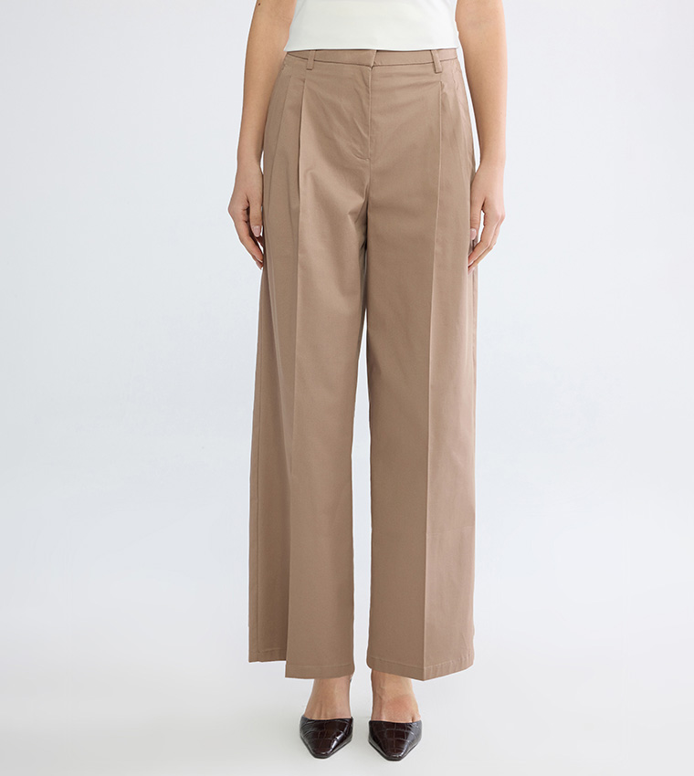 High Waist Pleated Wide Leg Trousers