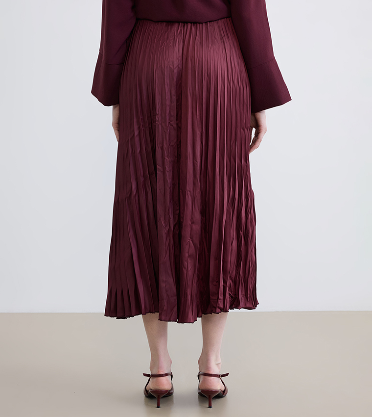 Pleated Elastic Waist Satin Maxi Skirt