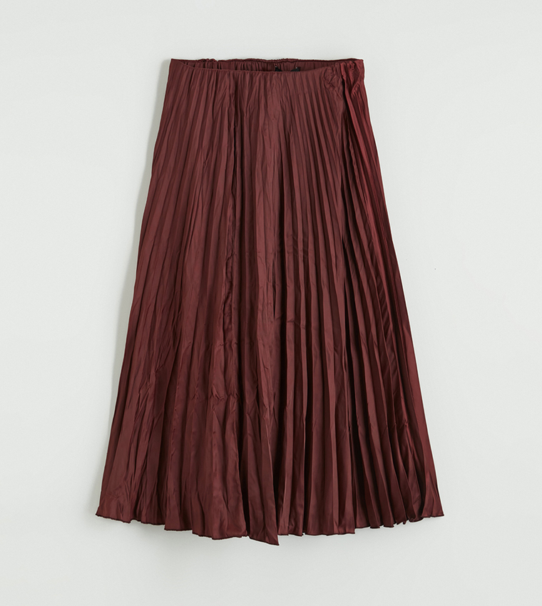 Pleated Elastic Waist Satin Maxi Skirt