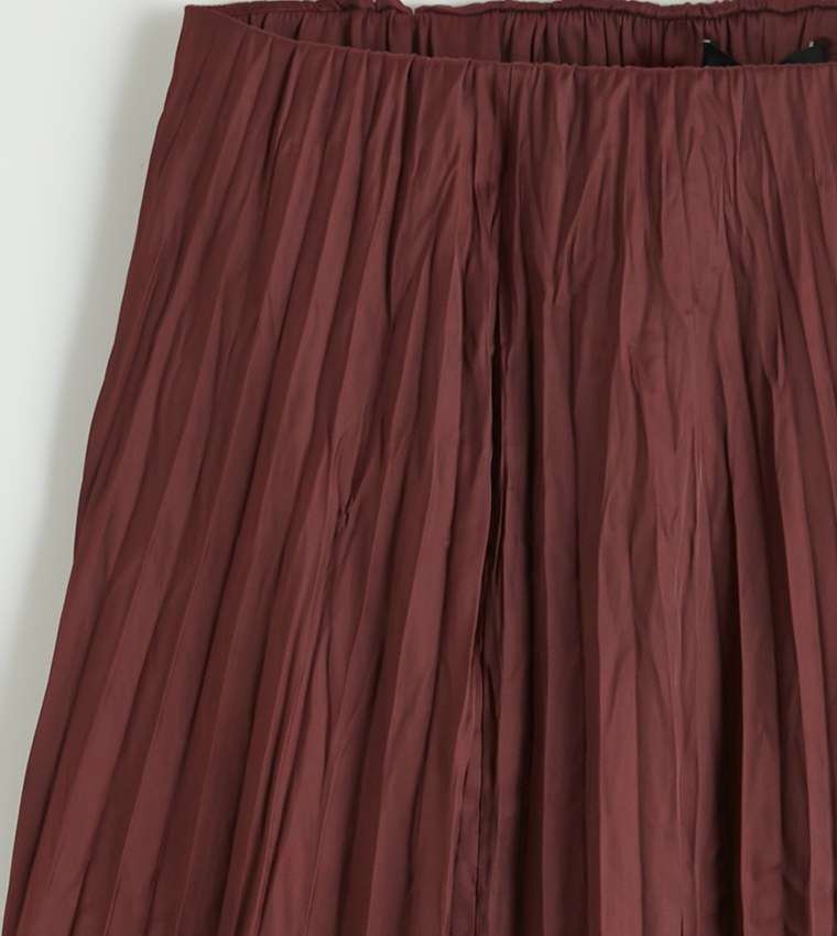 Pleated Elastic Waist Satin Maxi Skirt