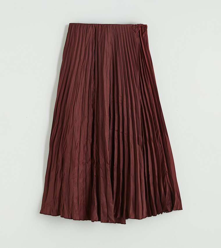 Pleated Elastic Waist Satin Maxi Skirt