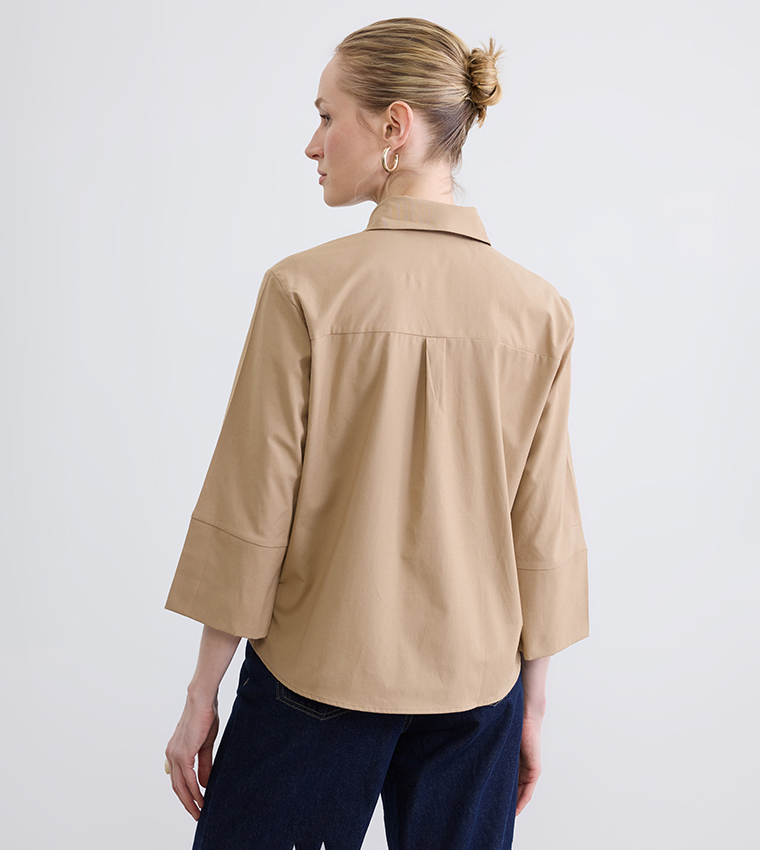 Solid 3/4 Sleeves Poplin Shirt