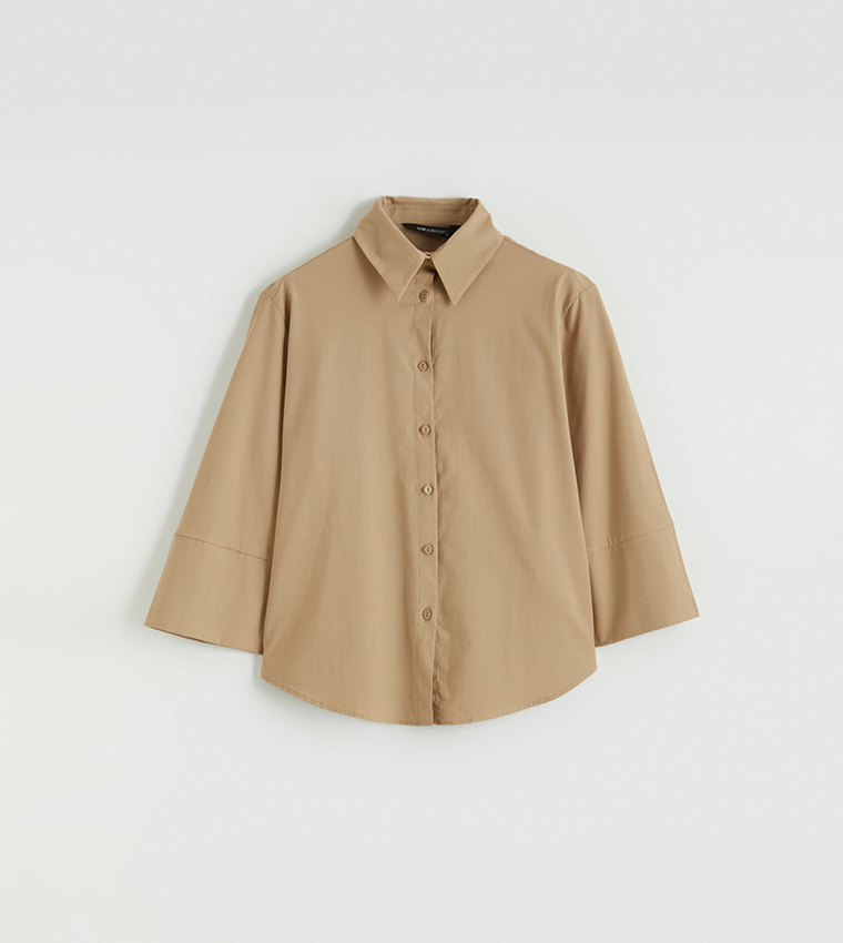 Solid 3/4 Sleeves Poplin Shirt