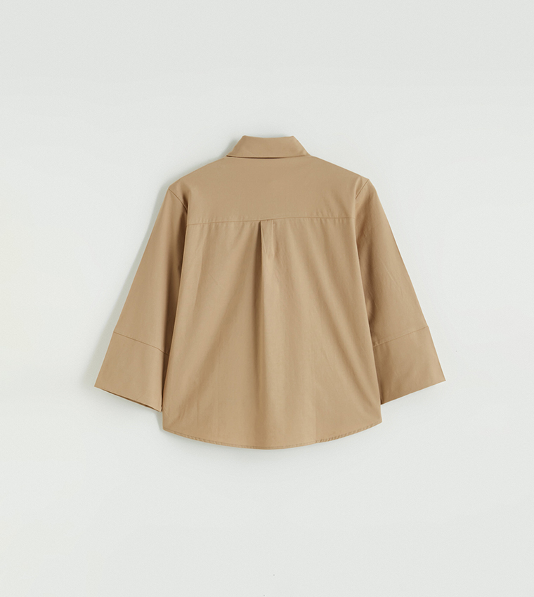 Solid 3/4 Sleeves Poplin Shirt