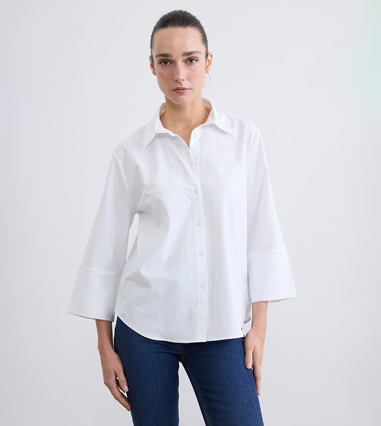 Solid 3/4 Sleeves Poplin Shirt