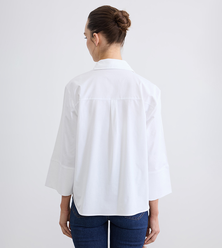 Solid 3/4 Sleeves Poplin Shirt