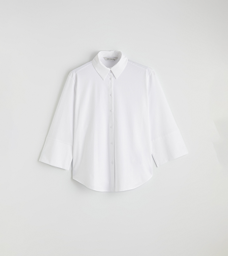 Solid 3/4 Sleeves Poplin Shirt