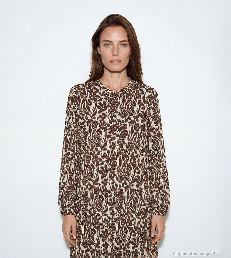 Floral Printed Long Sleeves A-Line Dress