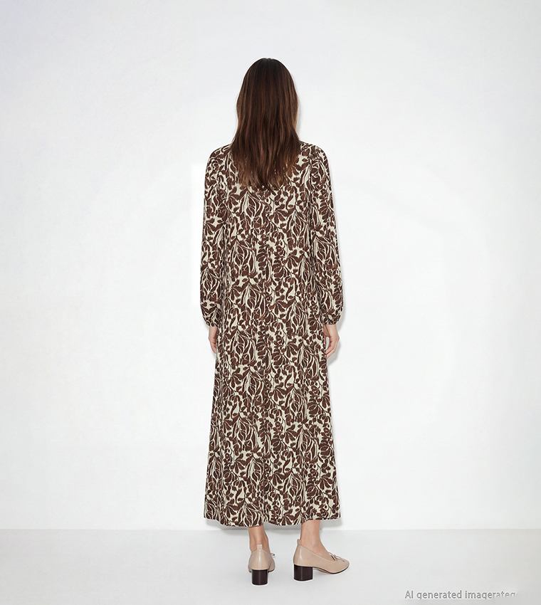 Floral Printed Long Sleeves A-Line Dress