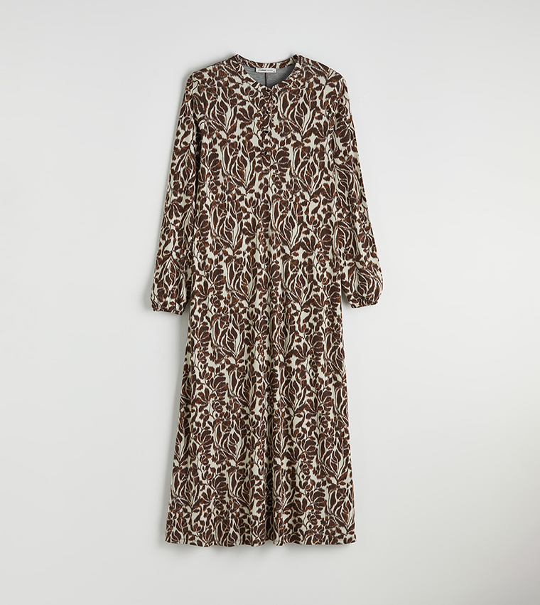 Floral Printed Long Sleeves A-Line Dress