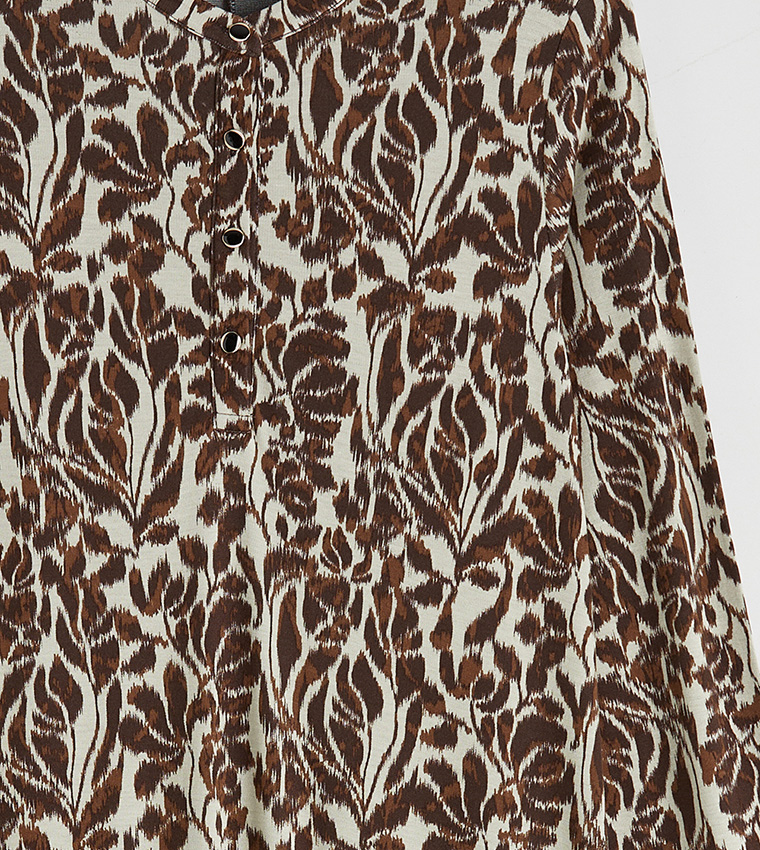 Floral Printed Long Sleeves A-Line Dress