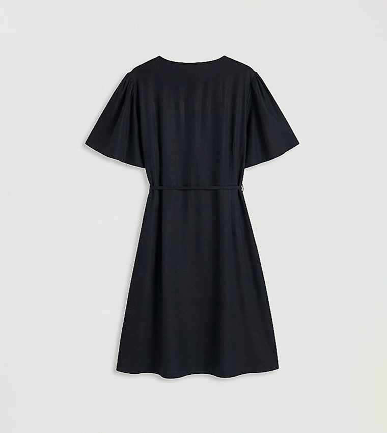 V-Neck Waist Sashed Midi Dress