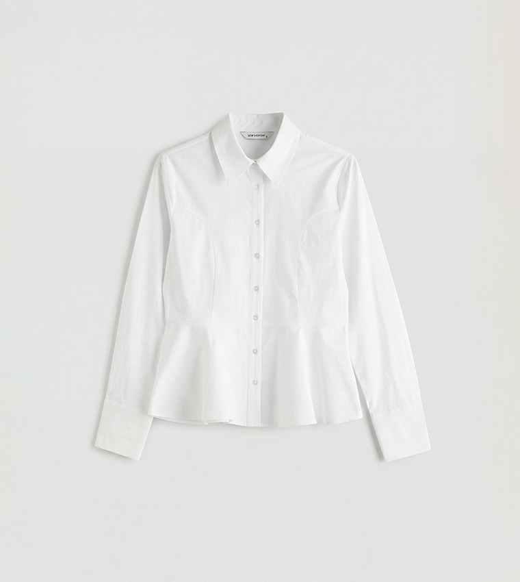 قميص بوبلين سادة كم طويل 