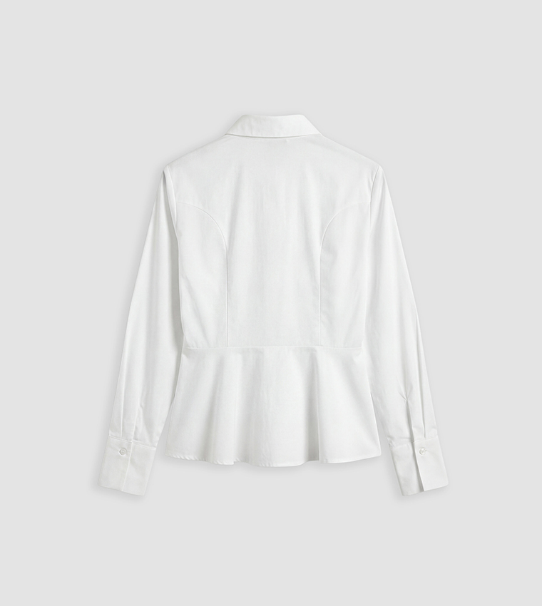 قميص بوبلين سادة كم طويل 