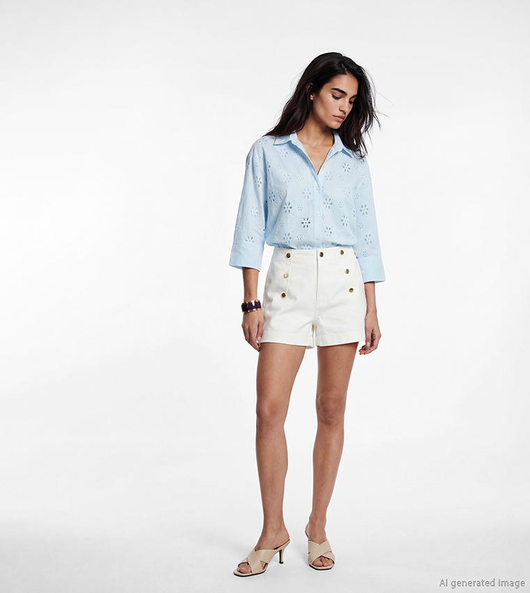 Openwork 3/4 Sleeves Oversized Shirt