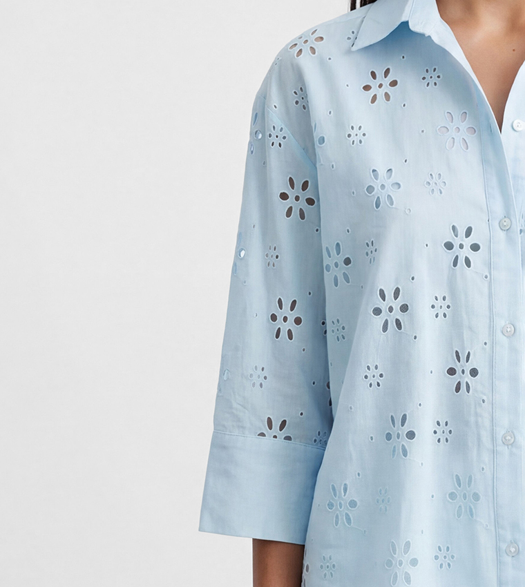 Openwork 3/4 Sleeves Oversized Shirt