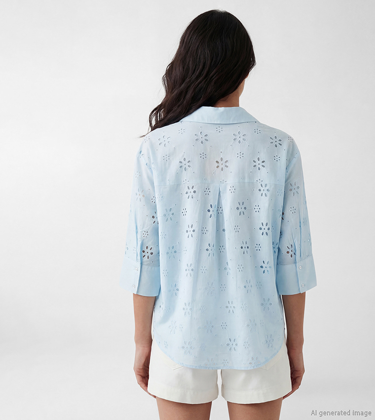 Openwork 3/4 Sleeves Oversized Shirt