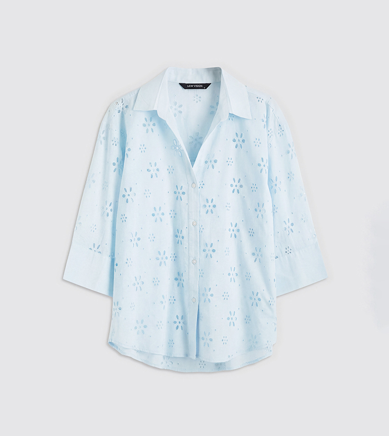 Openwork 3/4 Sleeves Oversized Shirt