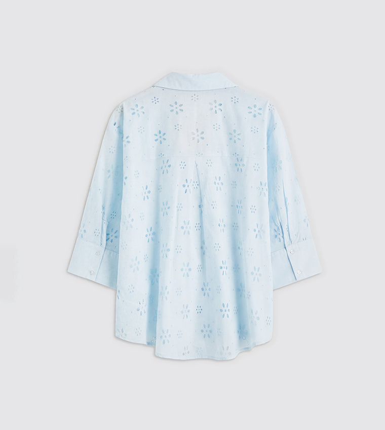 Openwork 3/4 Sleeves Oversized Shirt