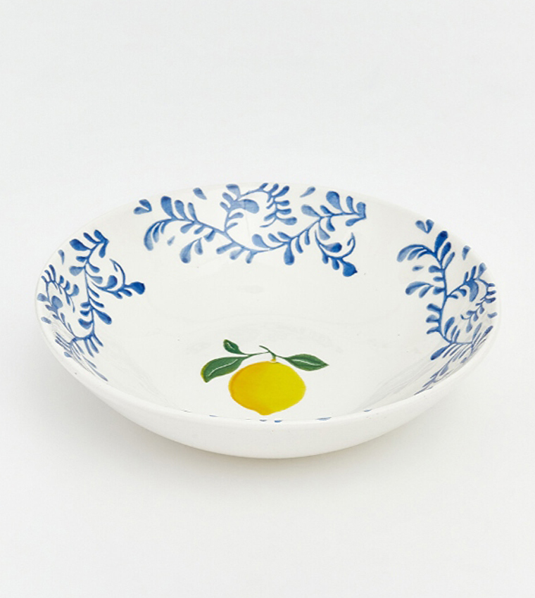 Lemon and Leaf Patterned Ceramic Deep Plate