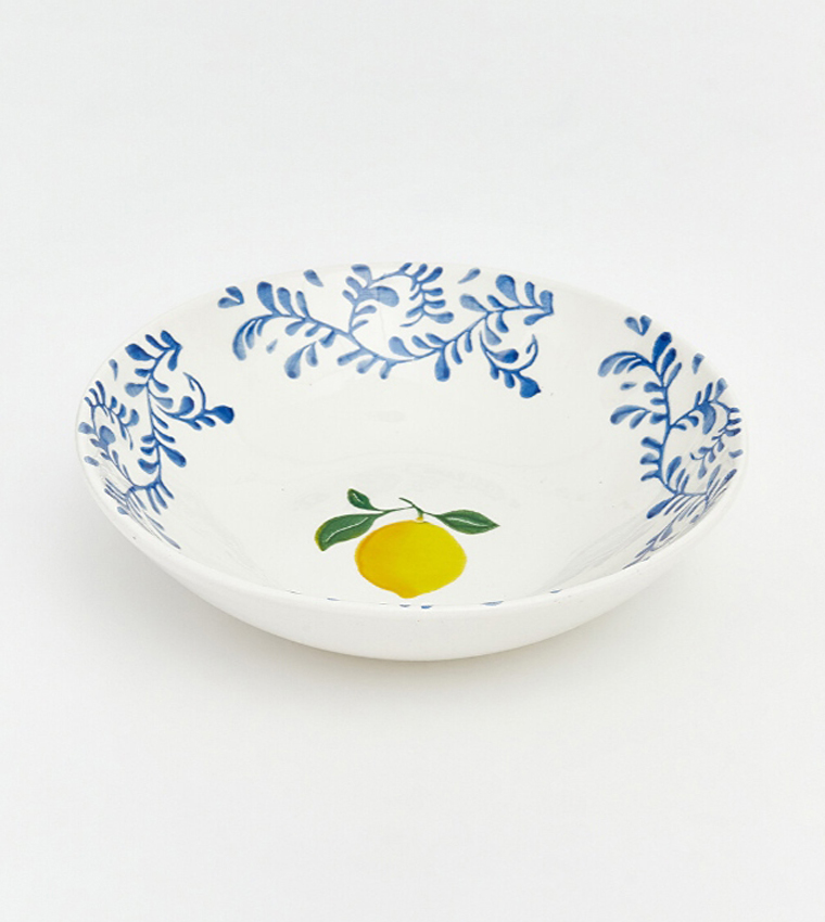 Lemon and Leaf Patterned Ceramic Deep Plate