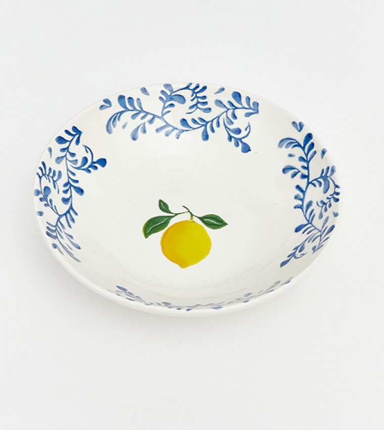 Lemon and Leaf Patterned Ceramic Deep Plate