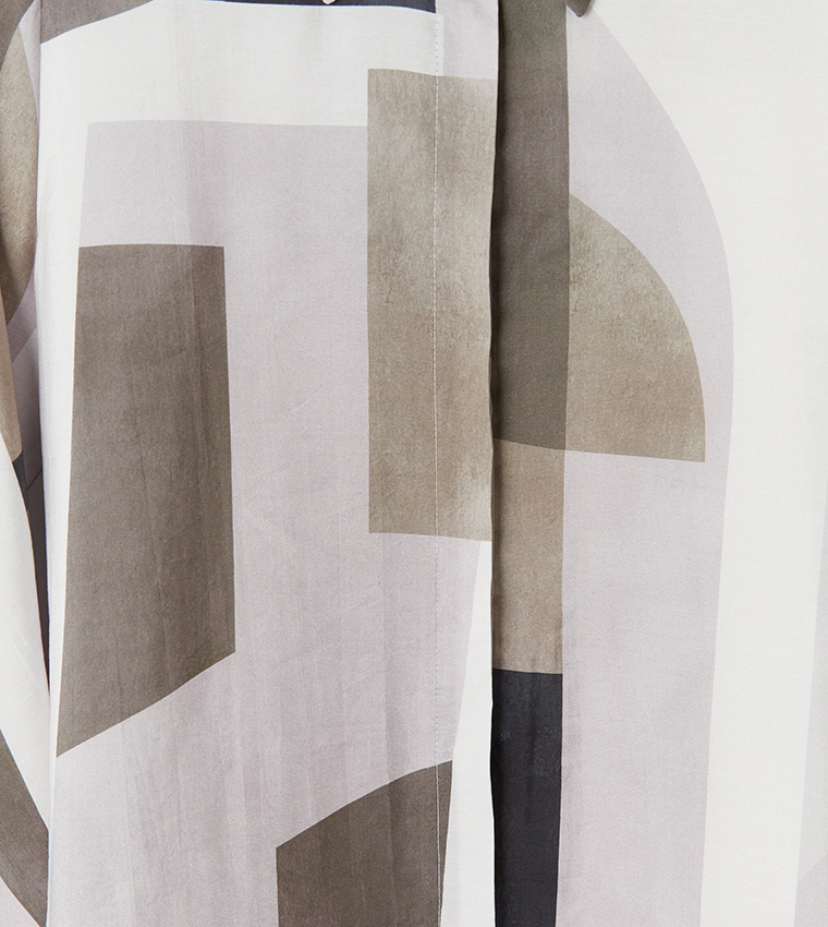 Geometric Print Long Sleeves Collared Tunic