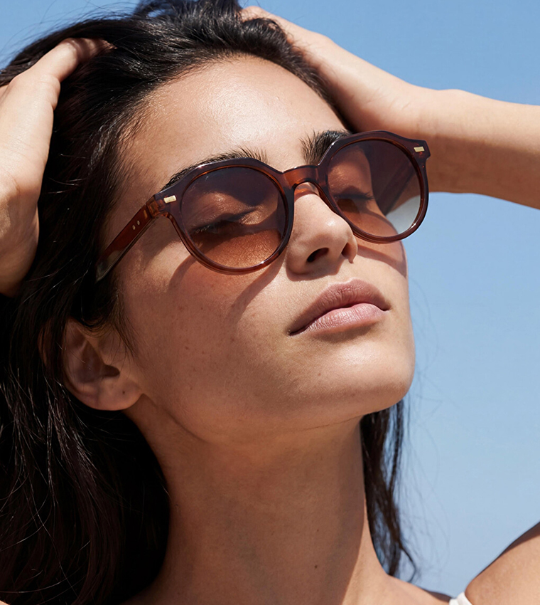Solid Full Rim Round Sunglasses