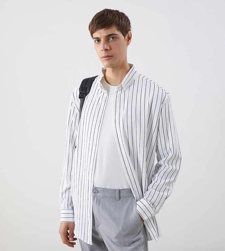 قميص كاجوال مخطط بكم طويل 