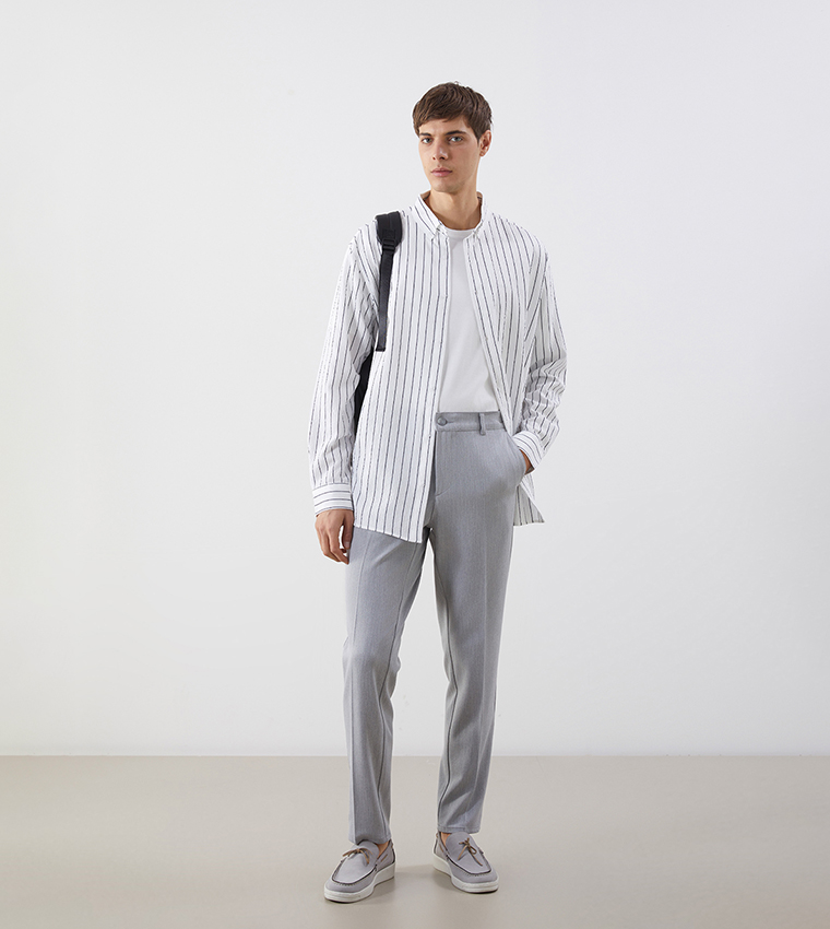 قميص كاجوال مخطط بكم طويل 