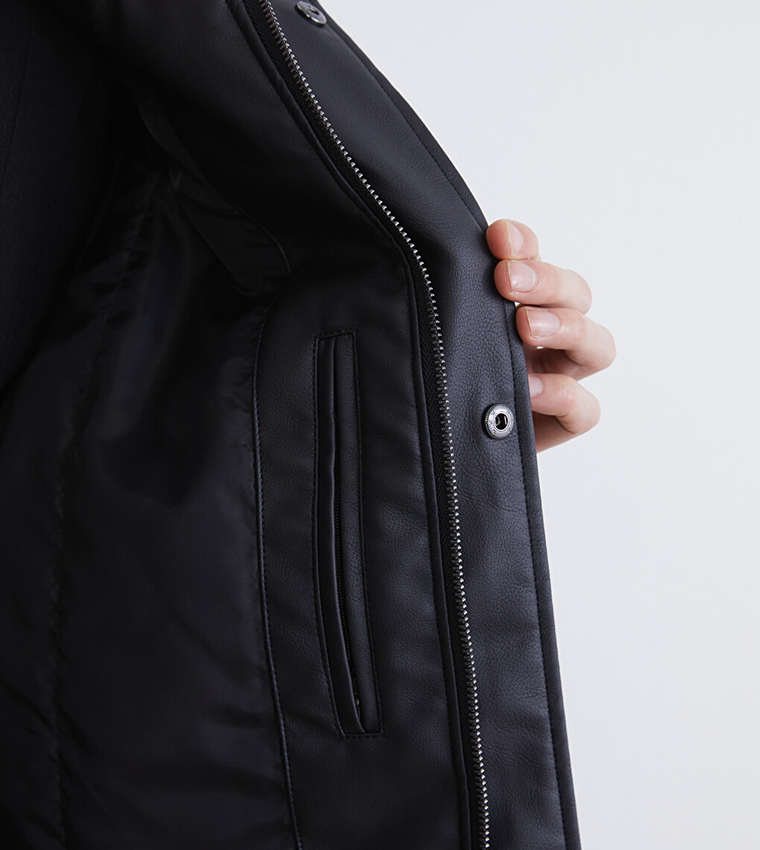 Solid Zipper Collared Casual Jacket