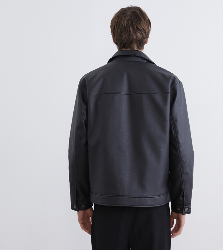 Solid Zipper Collared Casual Jacket