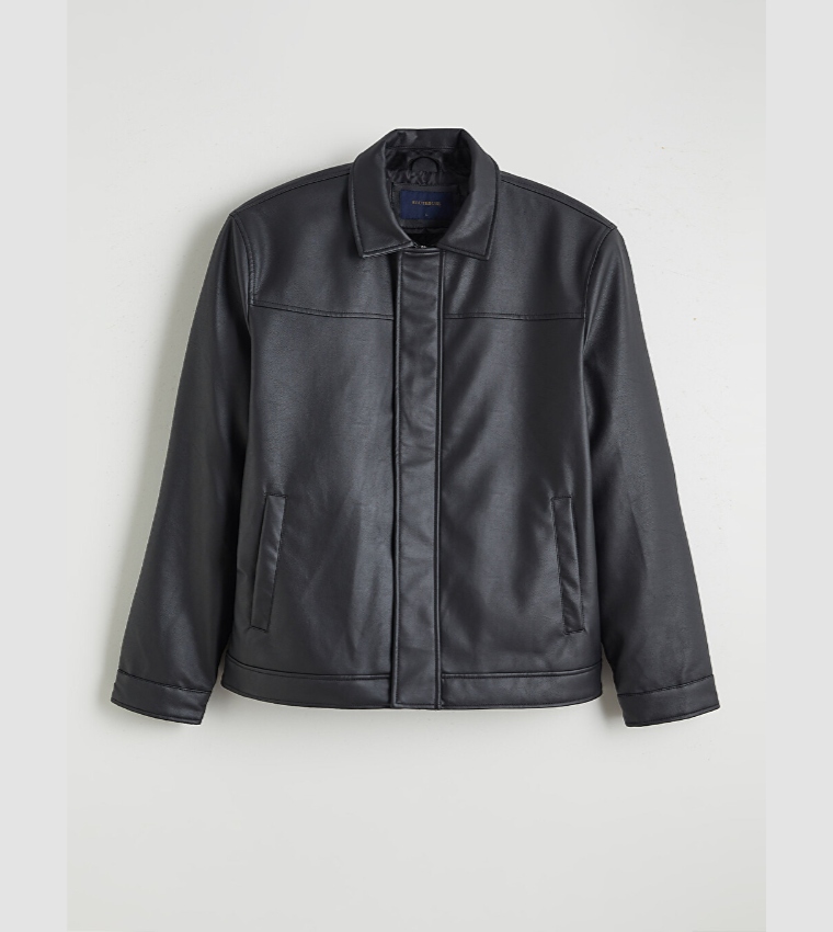 Solid Zipper Collared Casual Jacket