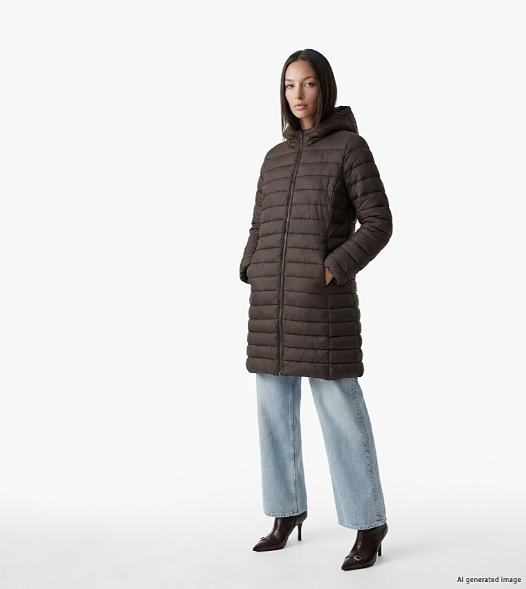 Quilted Zipper Hooded Puffer Coat