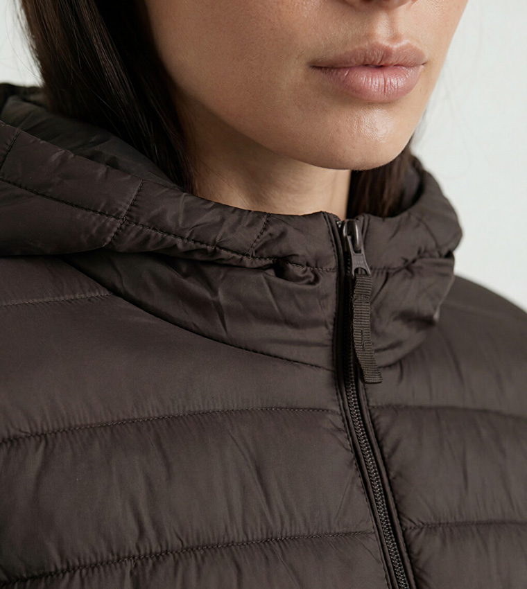 Quilted Zipper Hooded Puffer Coat