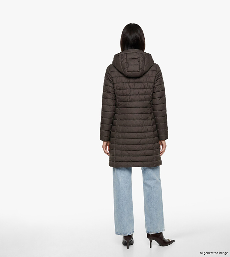 Quilted Zipper Hooded Puffer Coat