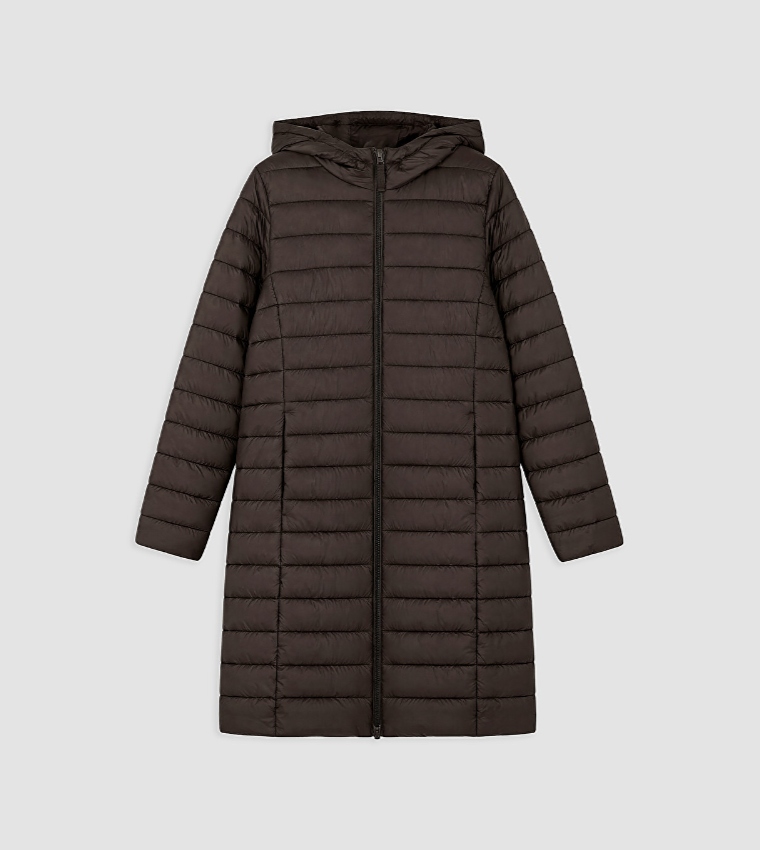 Quilted Zipper Hooded Puffer Coat
