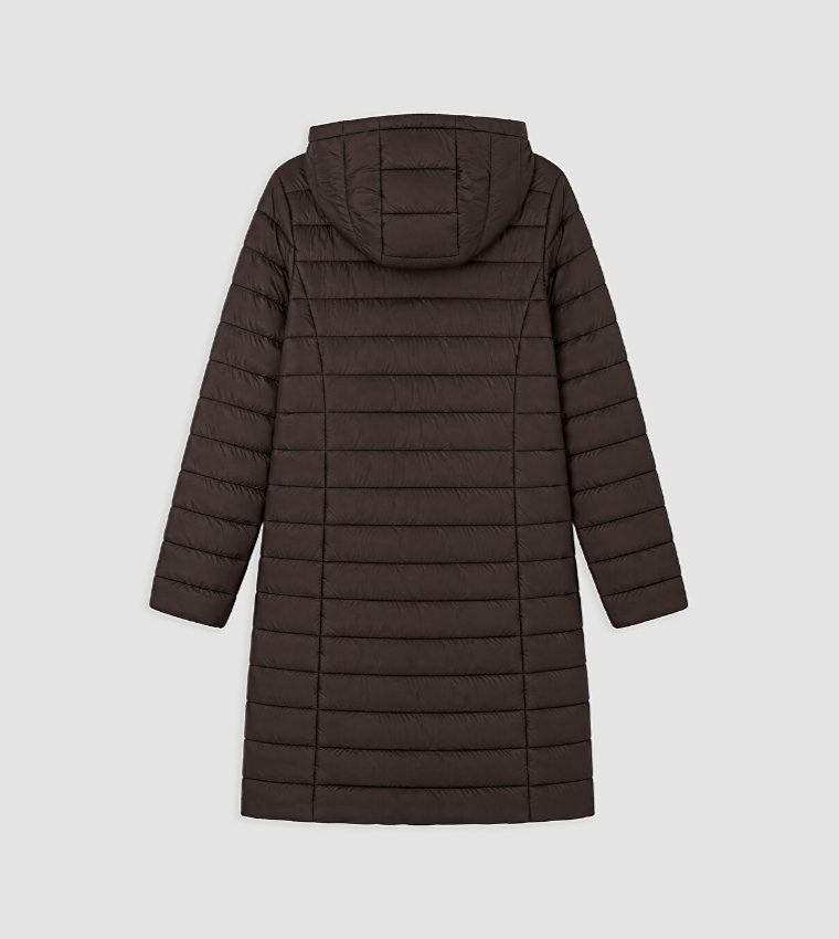 Quilted Zipper Hooded Puffer Coat