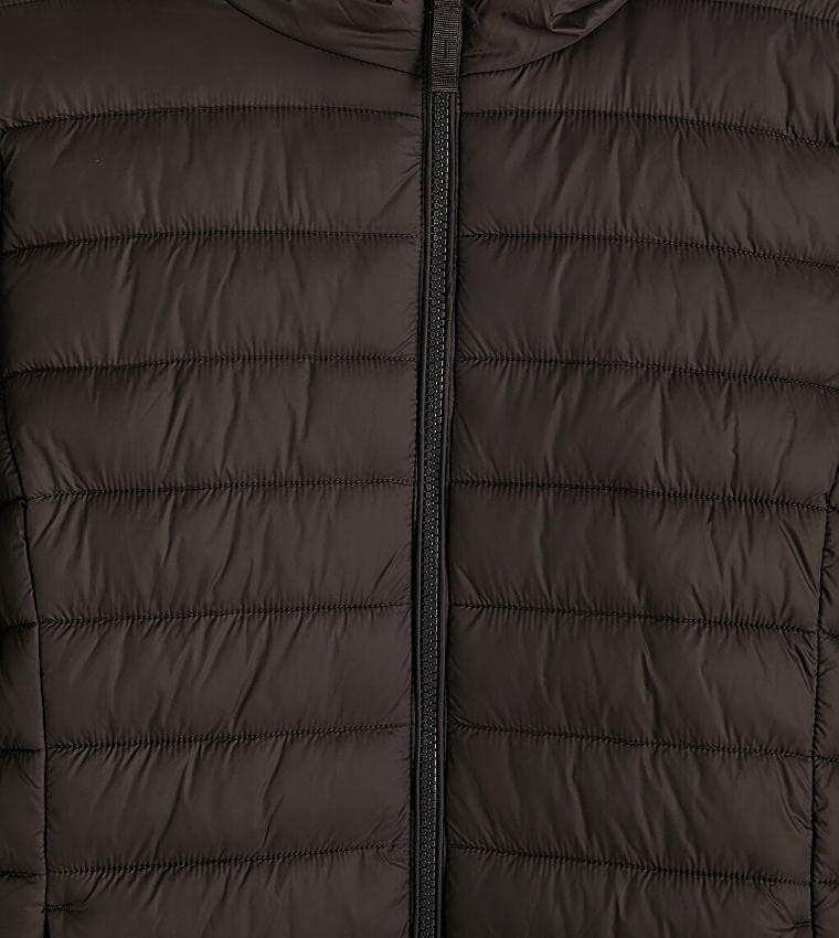 Quilted Zipper Hooded Puffer Coat