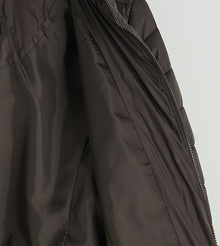 Quilted Zipper Hooded Puffer Coat