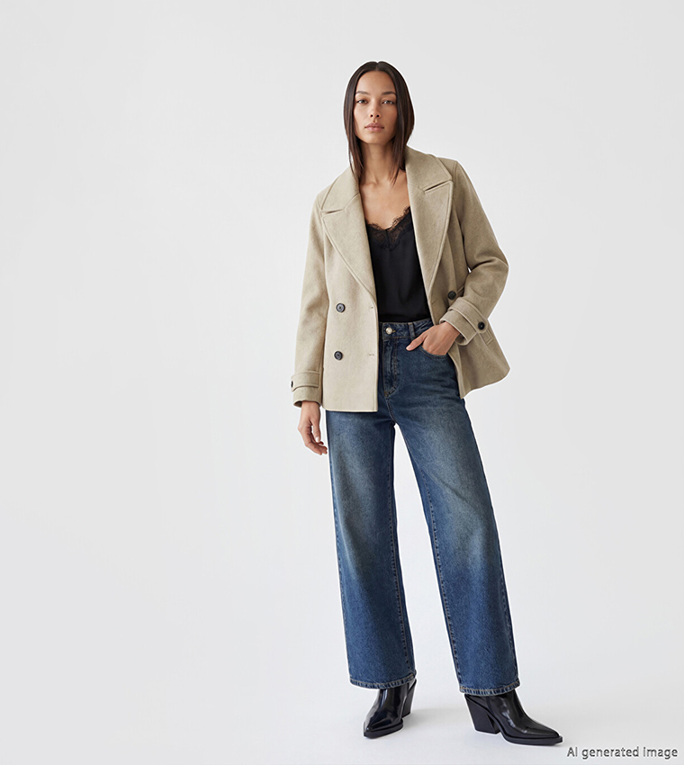 Solid Double-Breasted Lapel Collar Overcoat