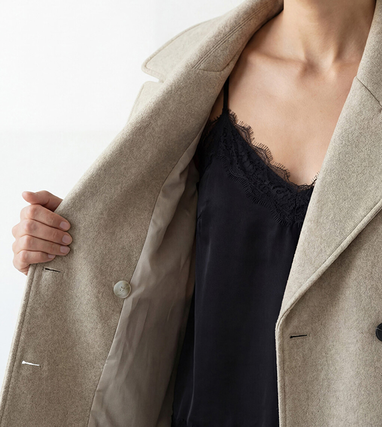 Solid Double-Breasted Lapel Collar Overcoat