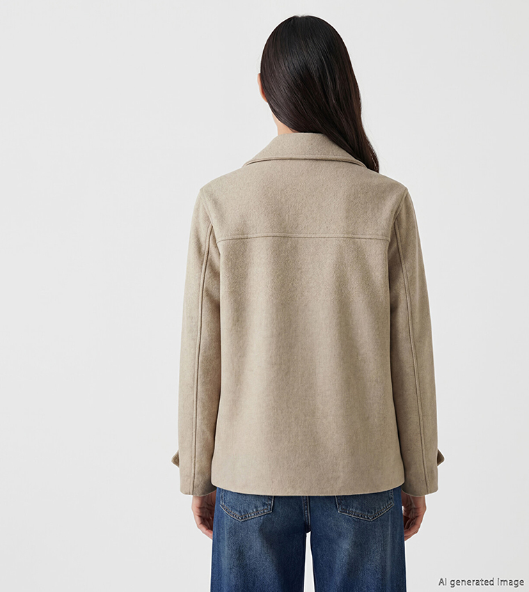 Solid Double-Breasted Lapel Collar Overcoat