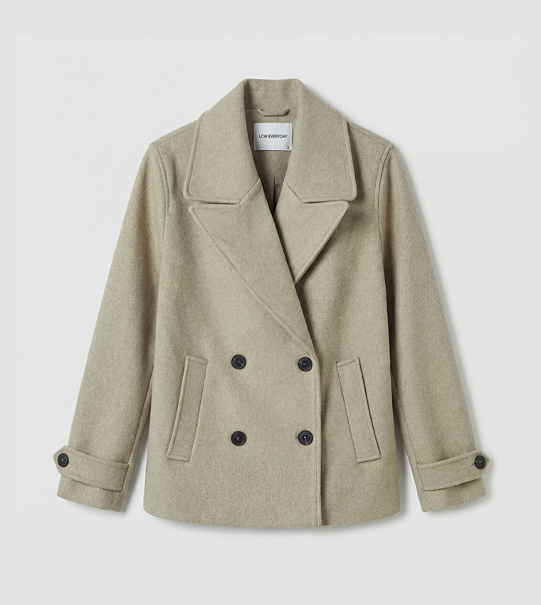 Solid Double-Breasted Lapel Collar Overcoat