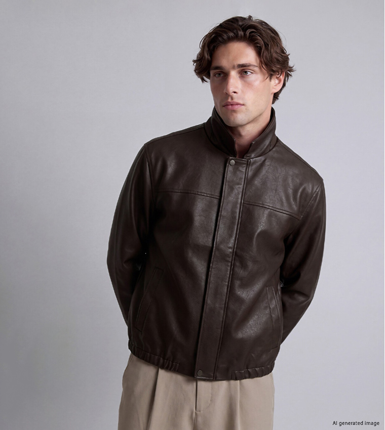 Solid Zip Closure Leather Jacket